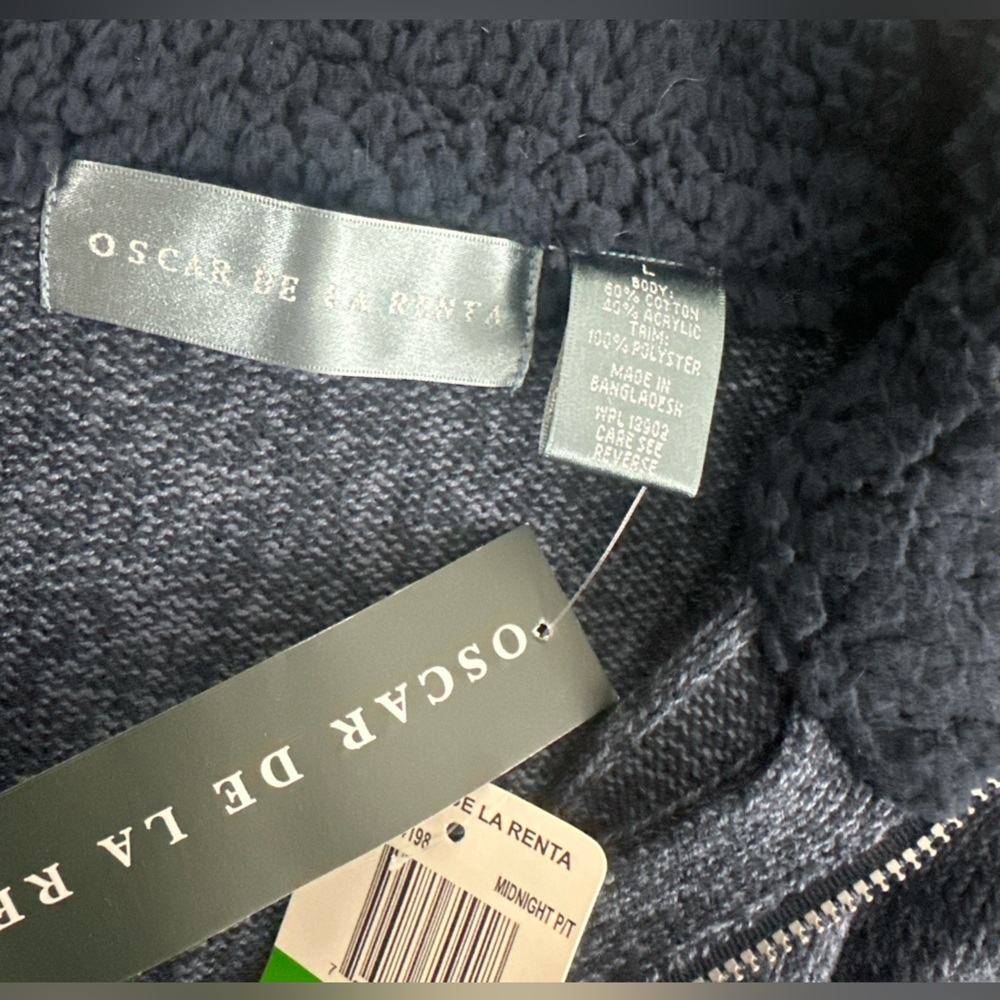 NWT Oscar De La Renta Mens Sz L Blue Preppy Academia 1/4 Zip Ribbed Knit Sweater - Picture 9 of 9